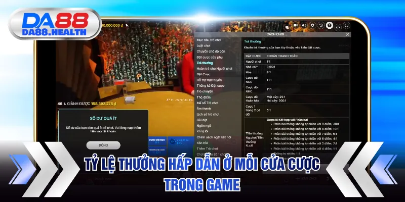 Tỷ lệ thưởng hấp dẫn ở mỗi cửa cược trong game
